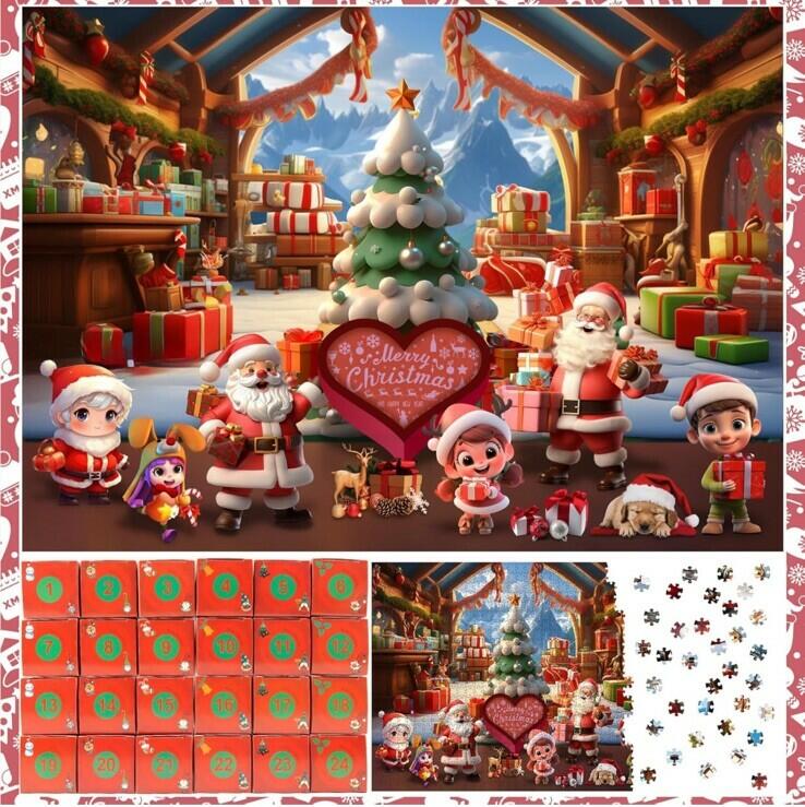 Unbranded Advent Calendar 2024 Jigsaw Puzzle 24 Days Christmas Countdown Red
