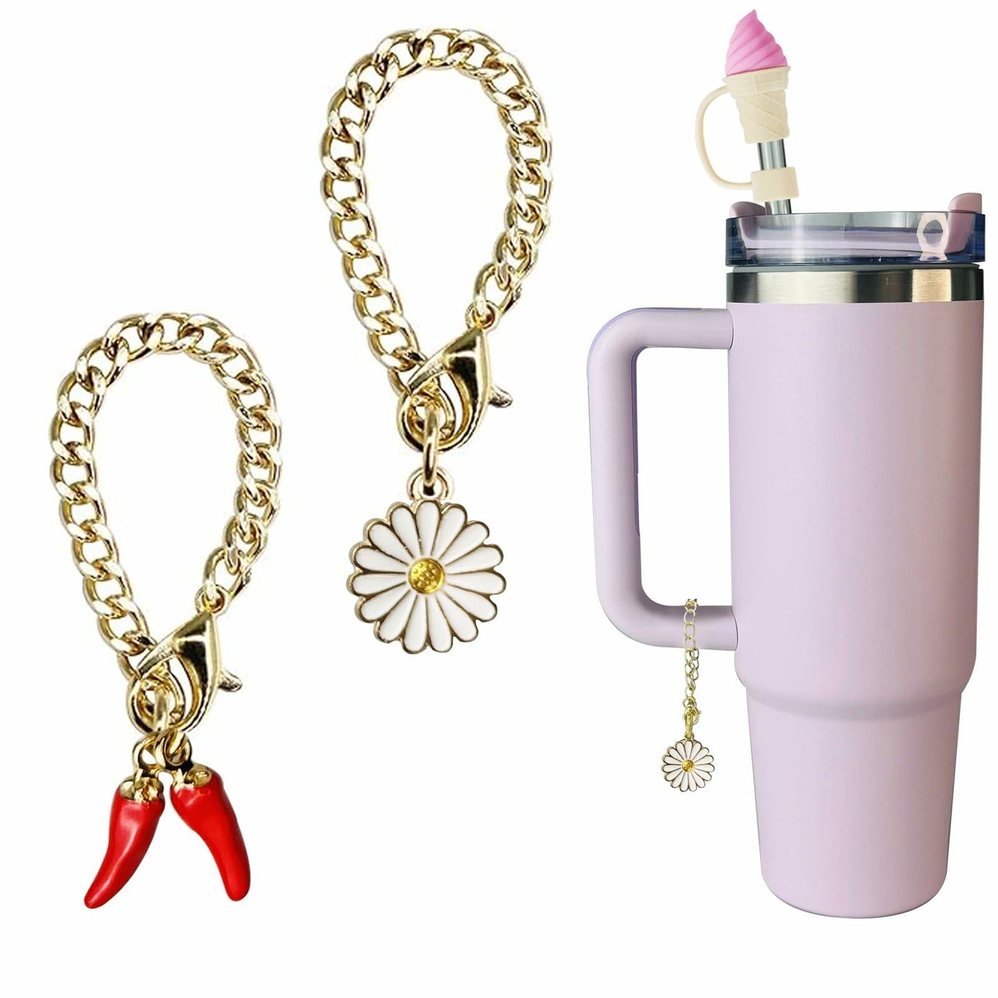 Stanley Straw Cover Caps & Charm Chains for 30oz/40oz Tumbler 6pcs
