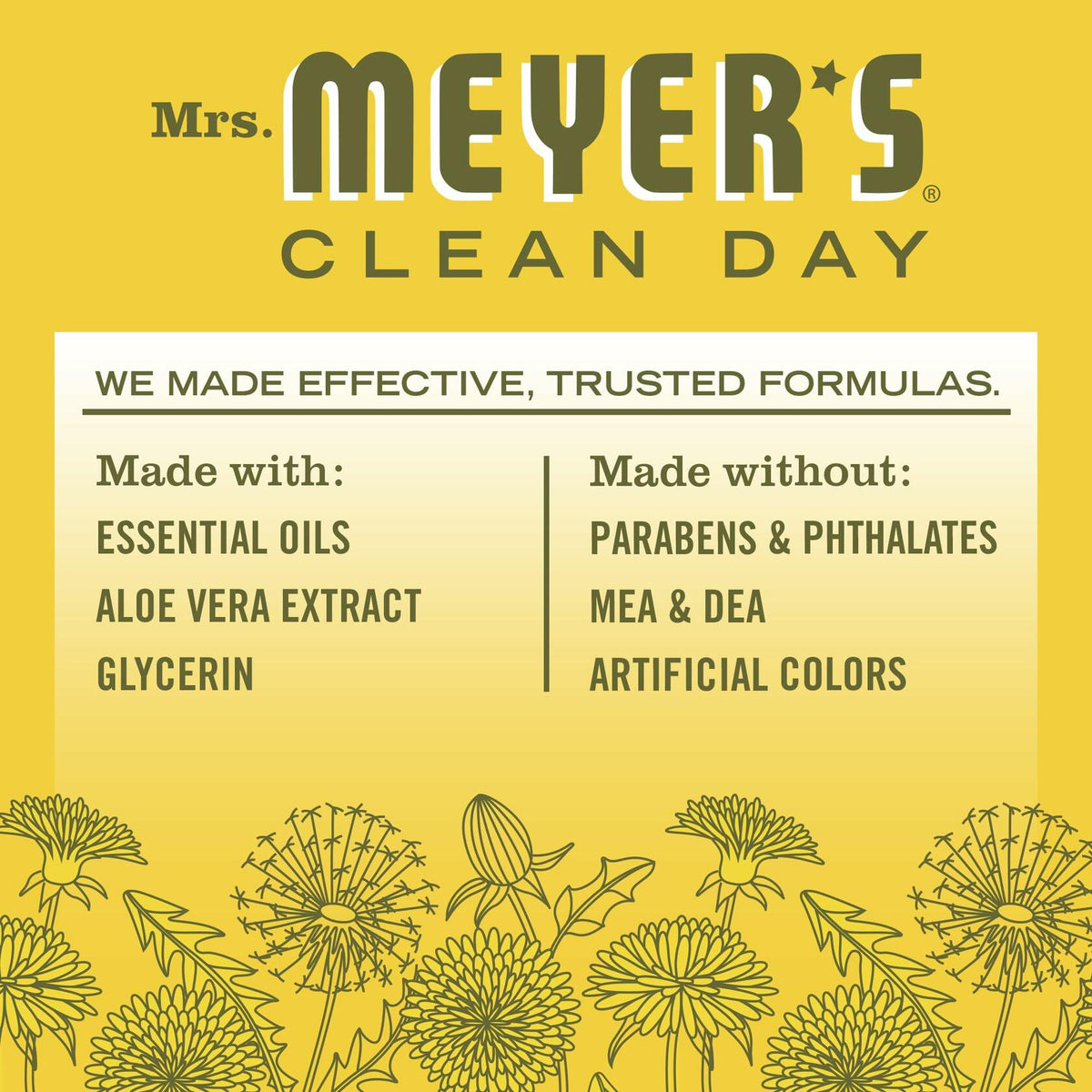 Mrs. MEYER'S CLEAN DAY Liquid Dish Soap Dandelion Scent 16oz Bottle