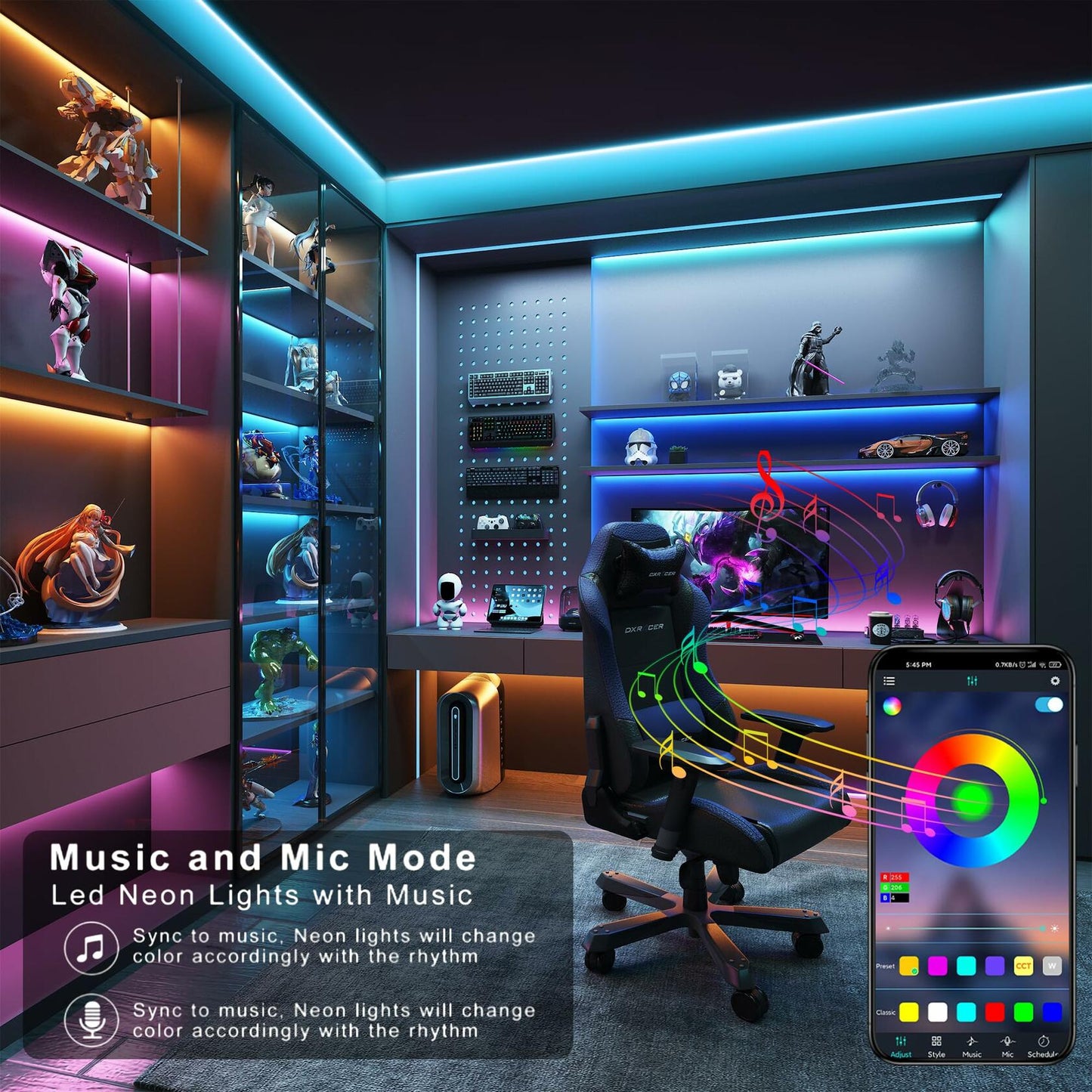 GANZQH RGB Strip Lights 15.20FT USB Powered Smart App Remote Control Multicolor