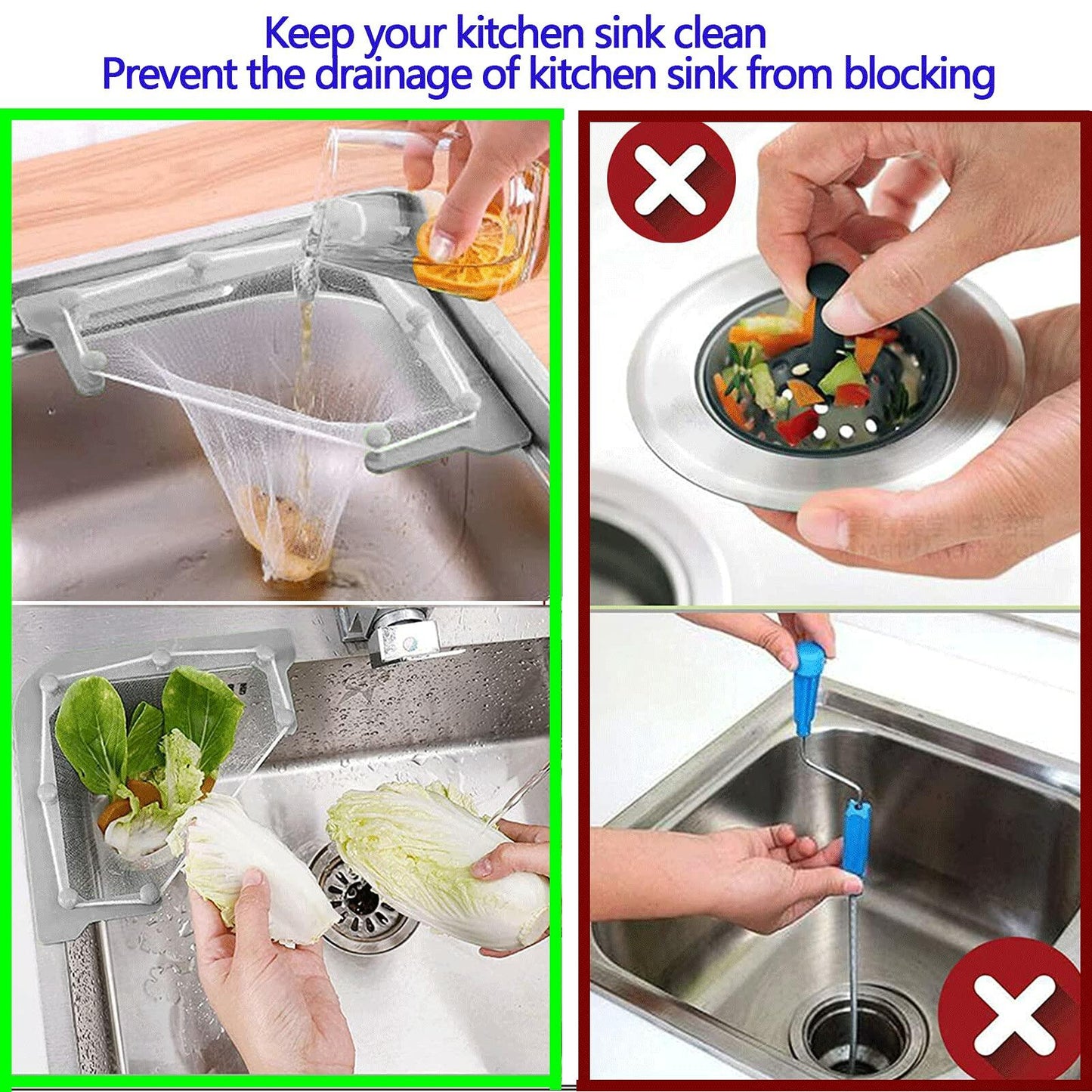 HiBD Kitchen Sink Triangle Tri-Holder Strainer Gray Rack 200PCS Mesh Bags