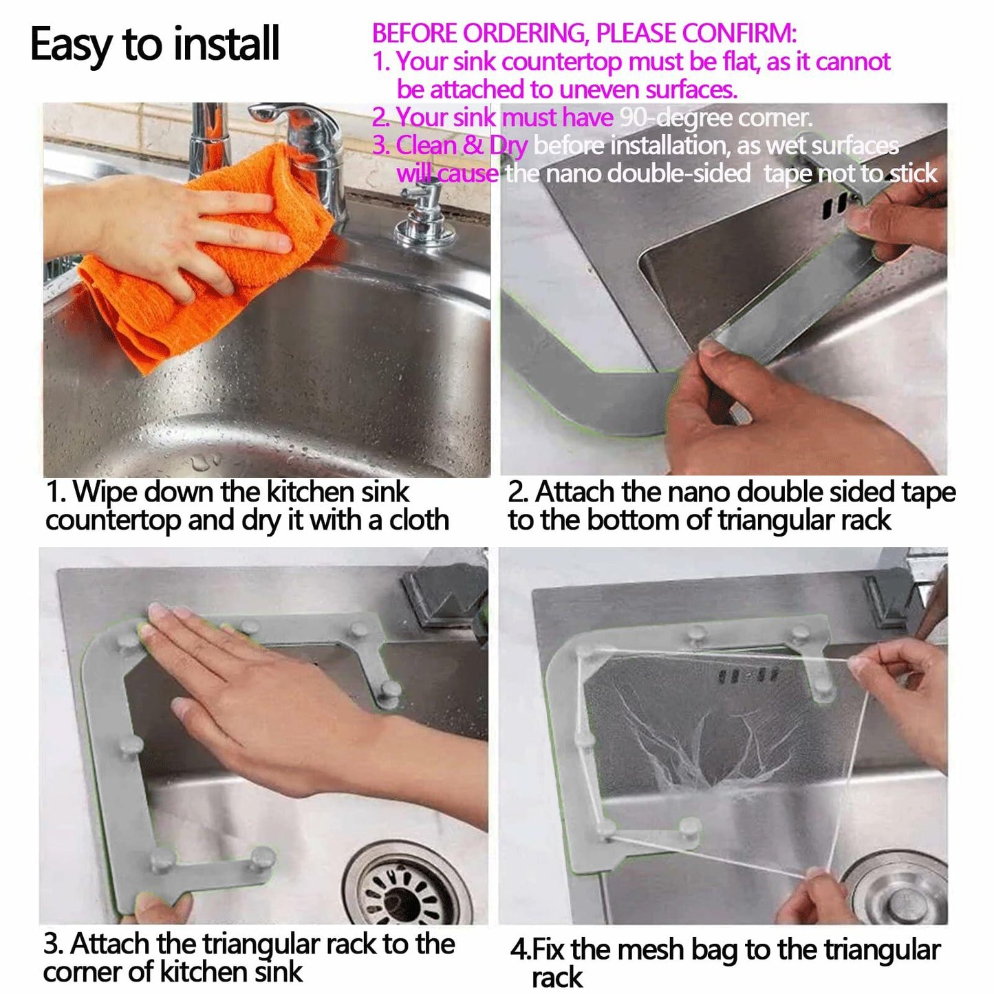 HiBD Kitchen Sink Triangle Tri-Holder Strainer Gray Rack 200PCS Mesh Bags