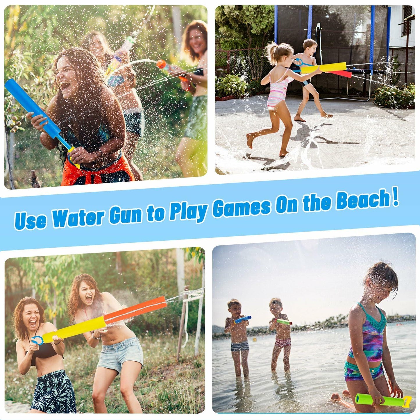 Xouduxpl Pool Foam Blaster Water Guns 6 Pack, Lightweight, 38ft Range, Rainbow