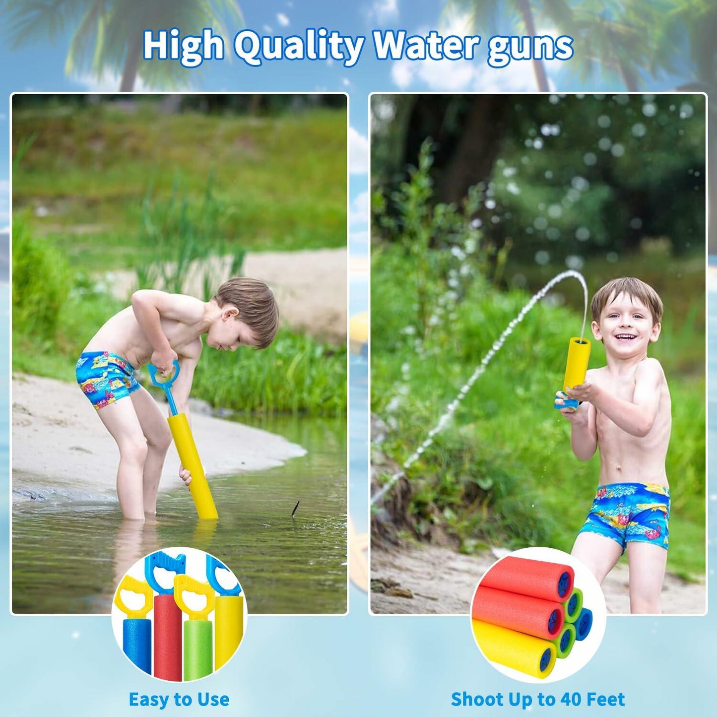 Xouduxpl Pool Foam Blaster Water Guns 6 Pack, Lightweight, 38ft Range, Rainbow