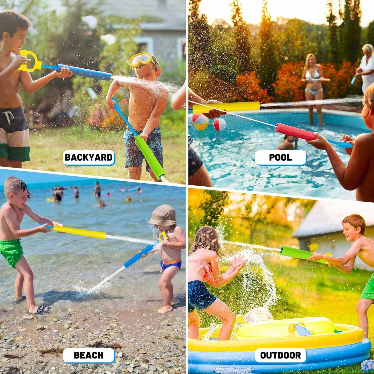 Xouduxpl Pool Foam Blaster Water Guns 6 Pack, Lightweight, 38ft Range, Rainbow