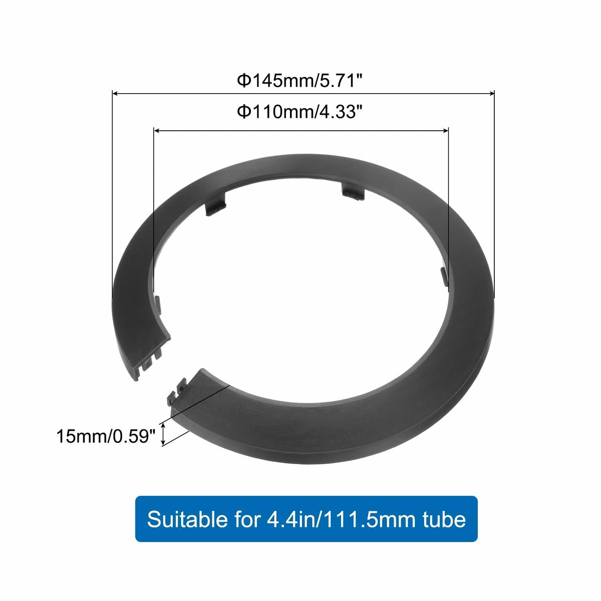 uxcell 5PCS Pipe Cover Decor 4.3in PP Plastic Flange Escutcheon Black