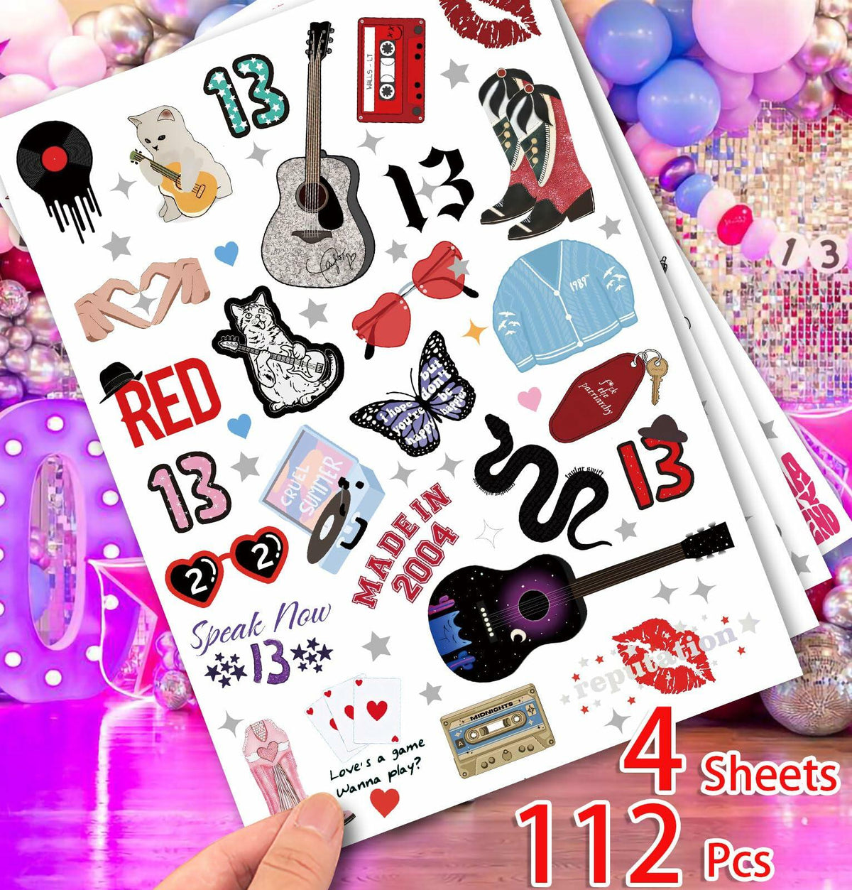 TS Music Album Temporary Tattoos 4 Sheets Birthday Party Favor Set