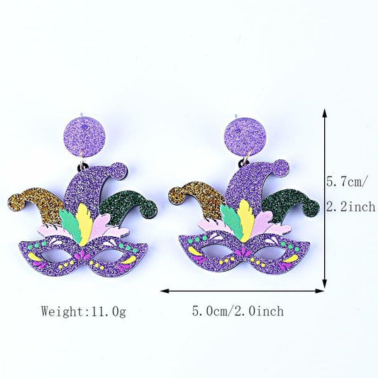 Fuqimanman2020 Mardi Gras Carnival Dangle Earrings Acrylic Mask Star Design
