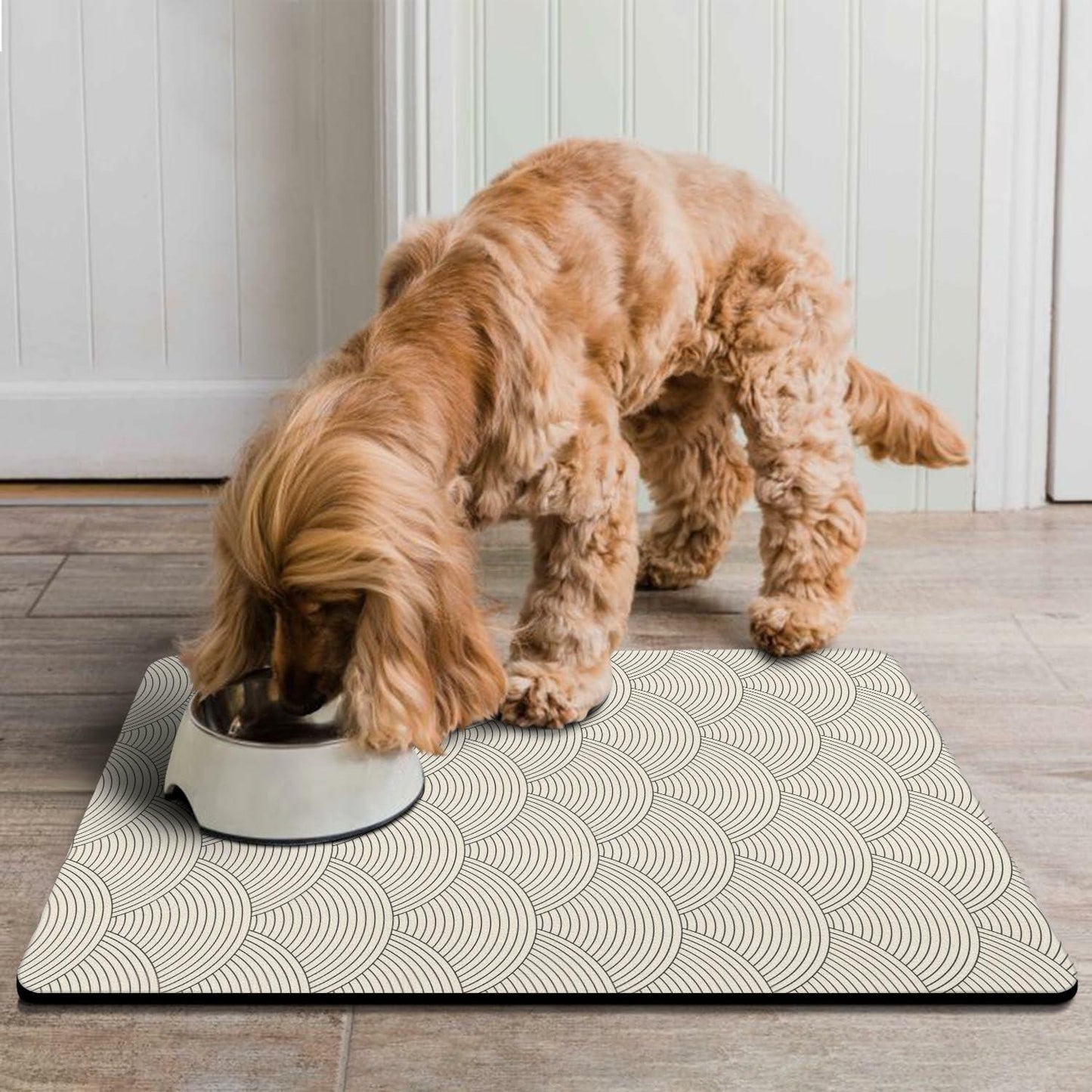Generic Absorbent Non-Slip Dog Bowl Mat Black 16x24 Inch