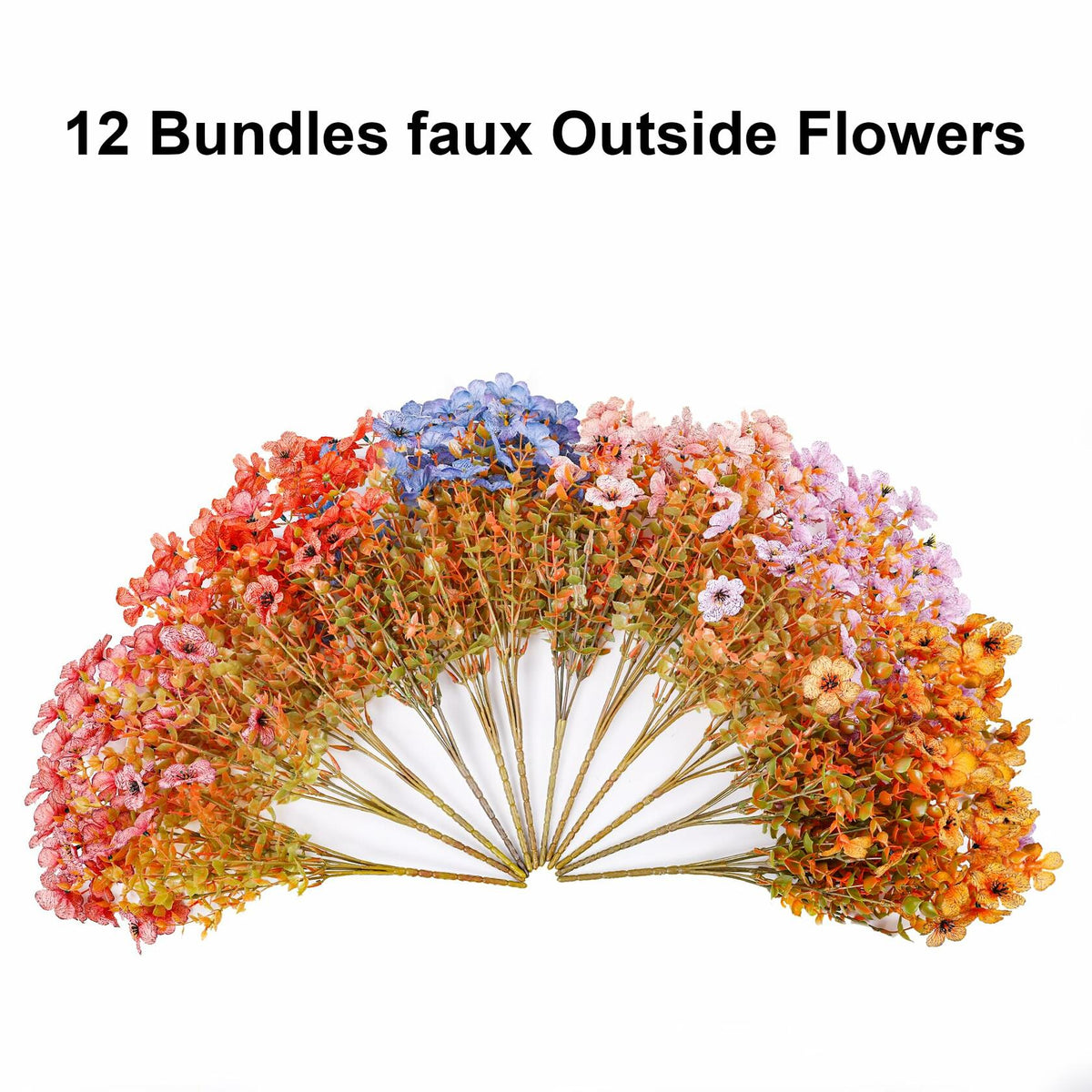 HyeFlora Artificial Fall Flowers Faux Mums with Eucalyptus 12 Bundles Multicolor