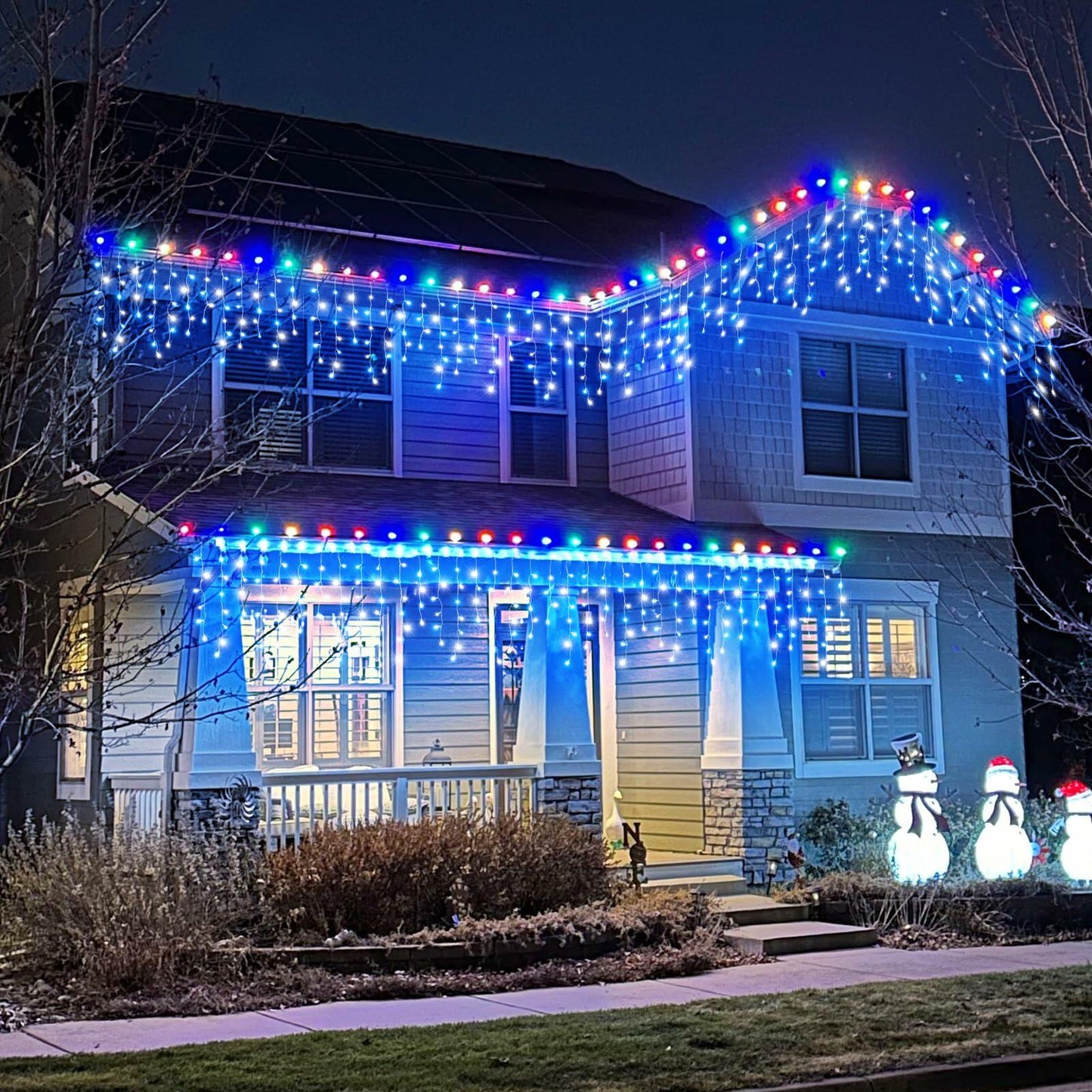 Nielfoi 66ft Icicle Lights 640 LED Blue White Outdoor Indoor Twinkle Curtain