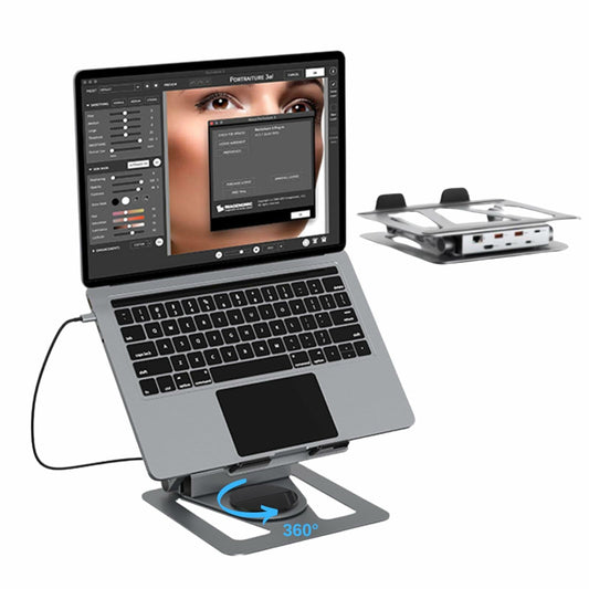 QFI-Cyber 360° Portable Laptop Docking Station USB C Hub 4K HDMI RJ45 Gray