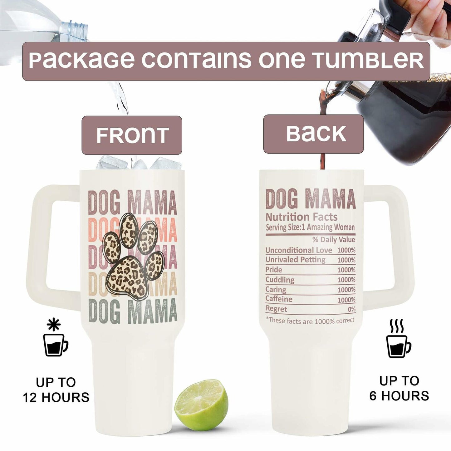 Fancyfams 40oz Stainless Steel Tumbler Dog Mama Handle Lid Straw Cream