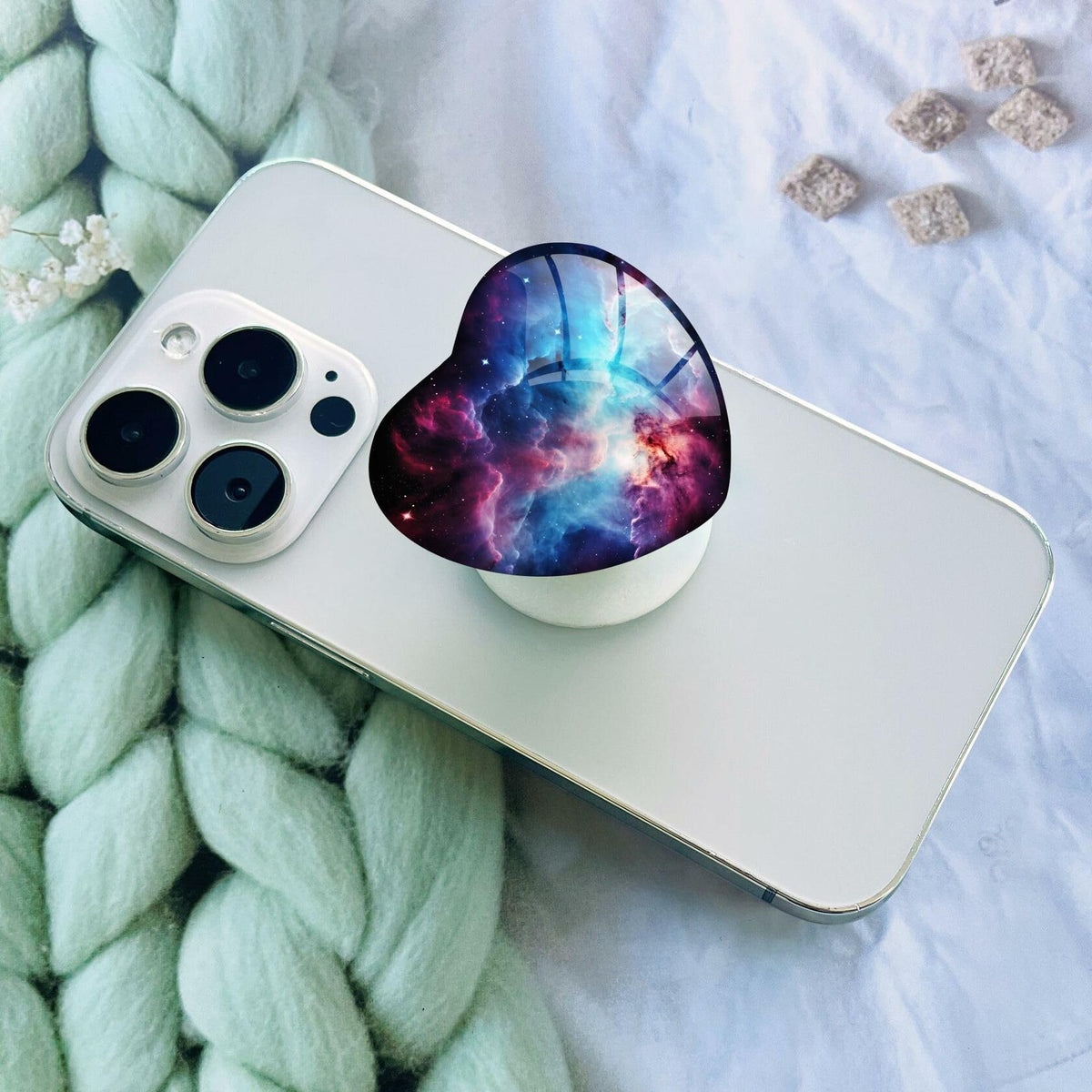 Luhoit Expanding Heart Shape Glass Phone Grip Finger Holder Purple Blue