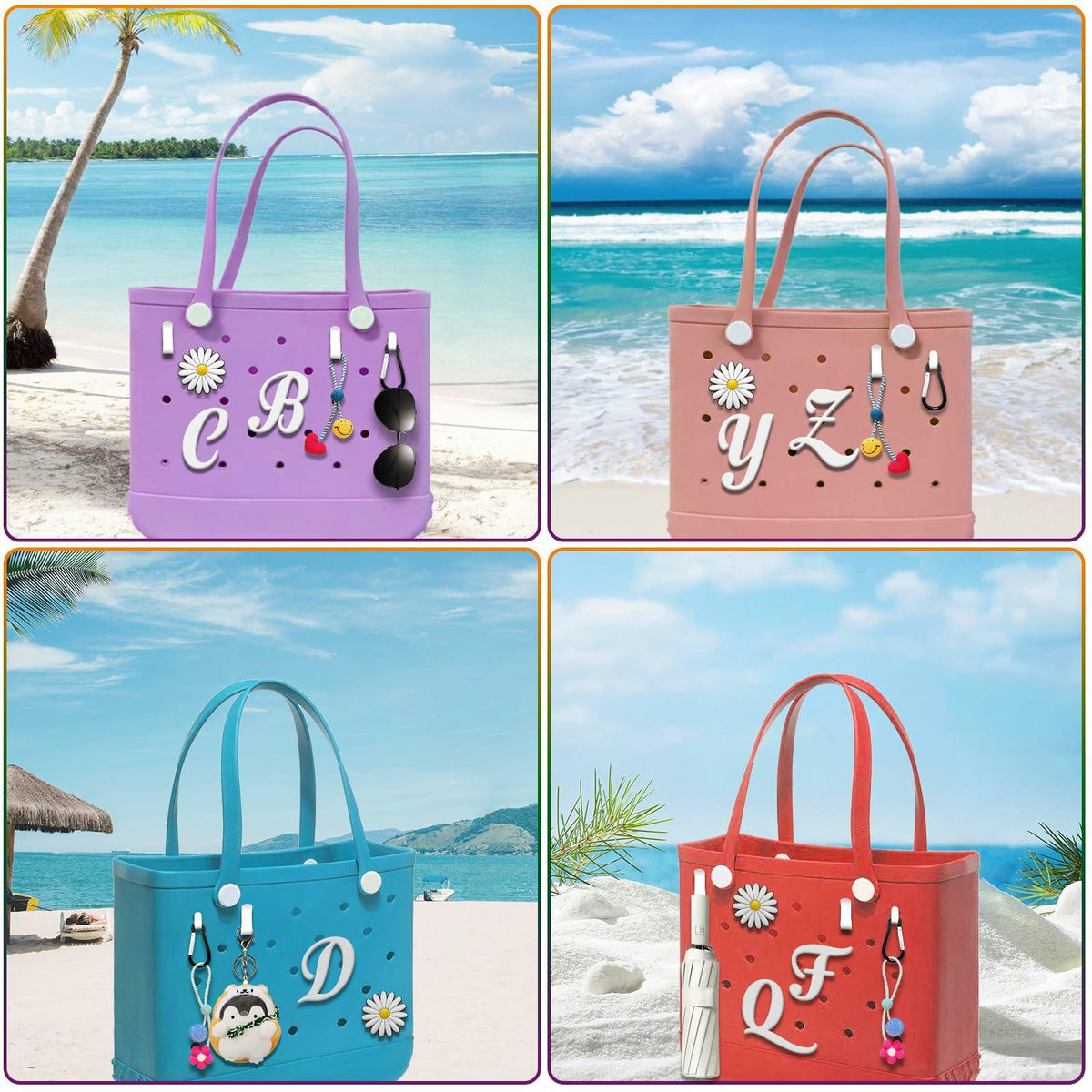 MISHANIER 4 Pcs Alphabet Charms for Bogg Bag Accessories Decorative Insert