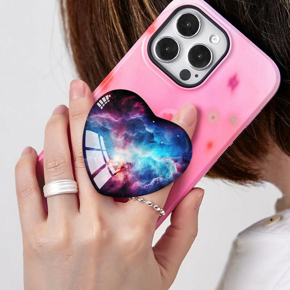 Luhoit Expanding Heart Shape Glass Phone Grip Finger Holder Purple Blue