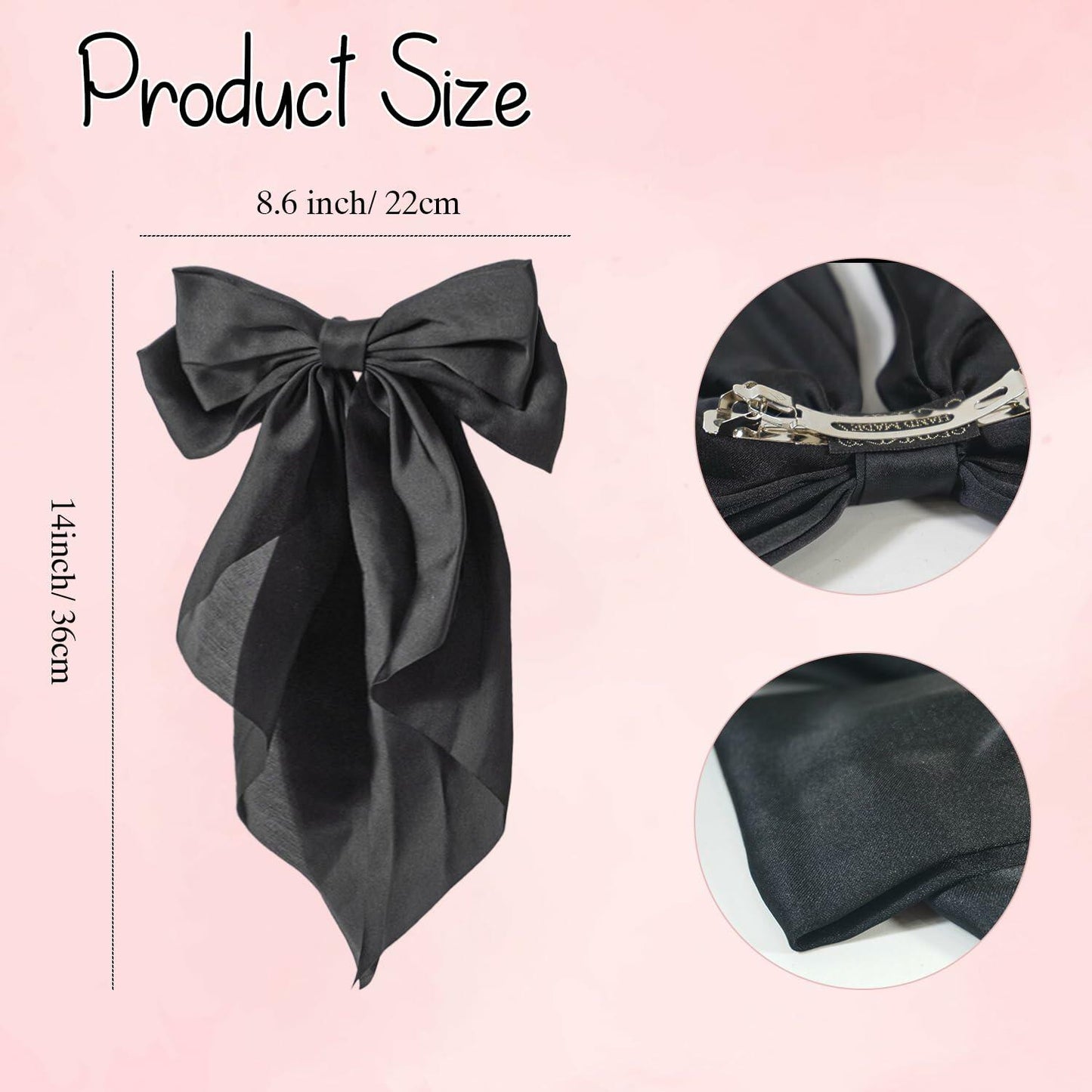 HUFITION Satin Metal Hair Bow Clips 3 PCS Beige Hot Pink Light Pink