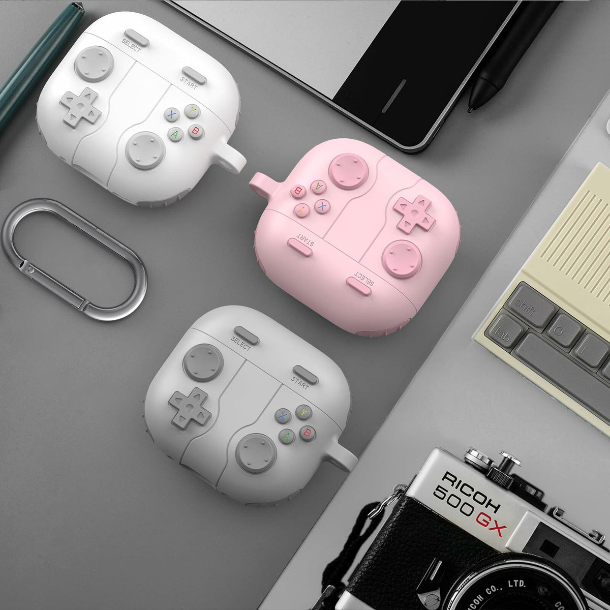 OFELUMTIZE AirPods 4th Gen Case Cover Dark Grey Silicone Game Console