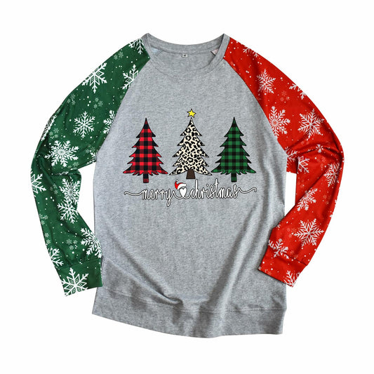 ADIAOA Women's Christmas Color-Block Botany Cartoon Shirt Greentree Size L