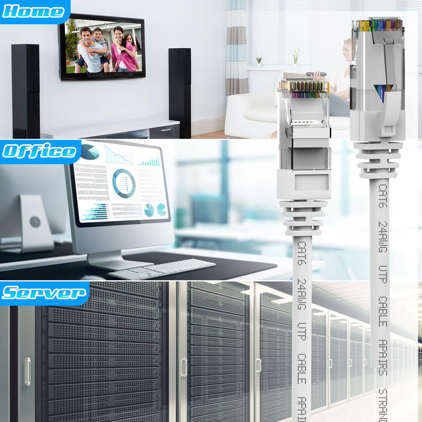 ecjtu 350FT Cat6 Ethernet Cable UTP PoE 24AWG CCA White with 25 Cable Ties