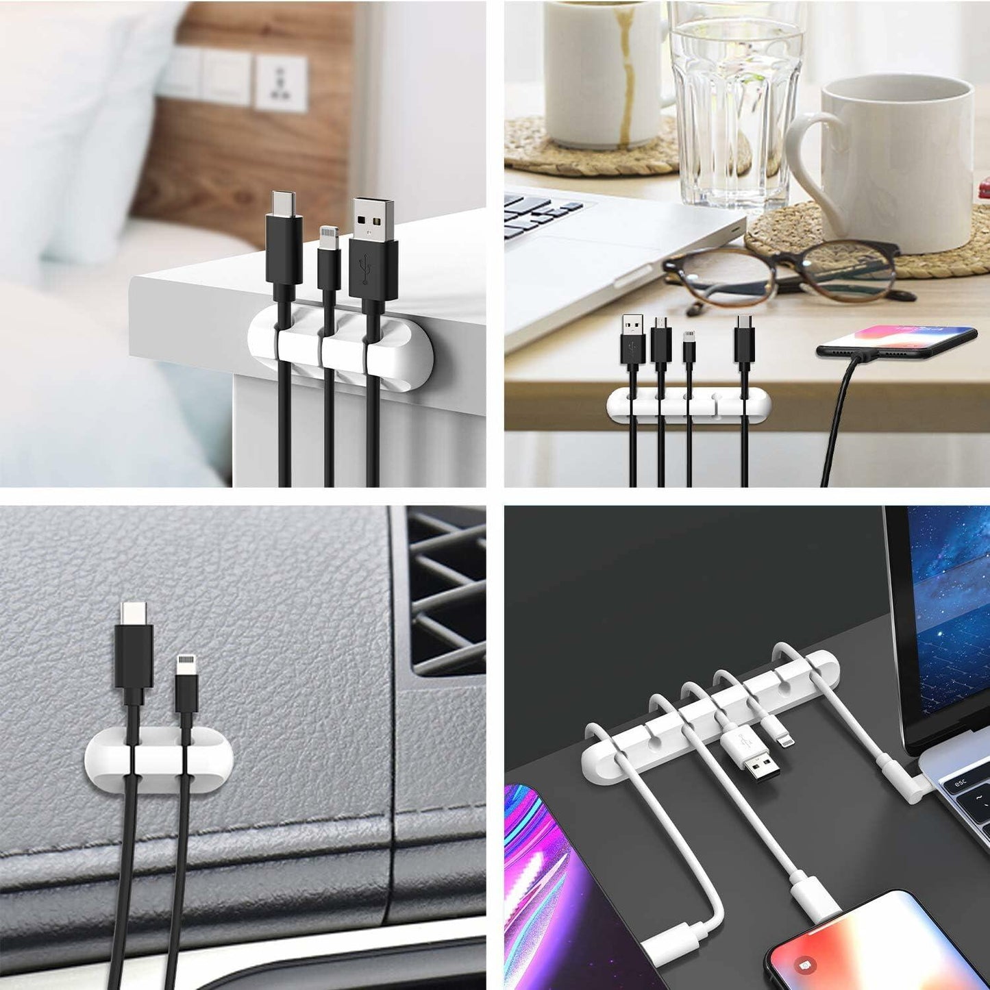 INCHOR Cord Organizer White Silicone 3-Pack Cable Clips (7,5,3 Slots)