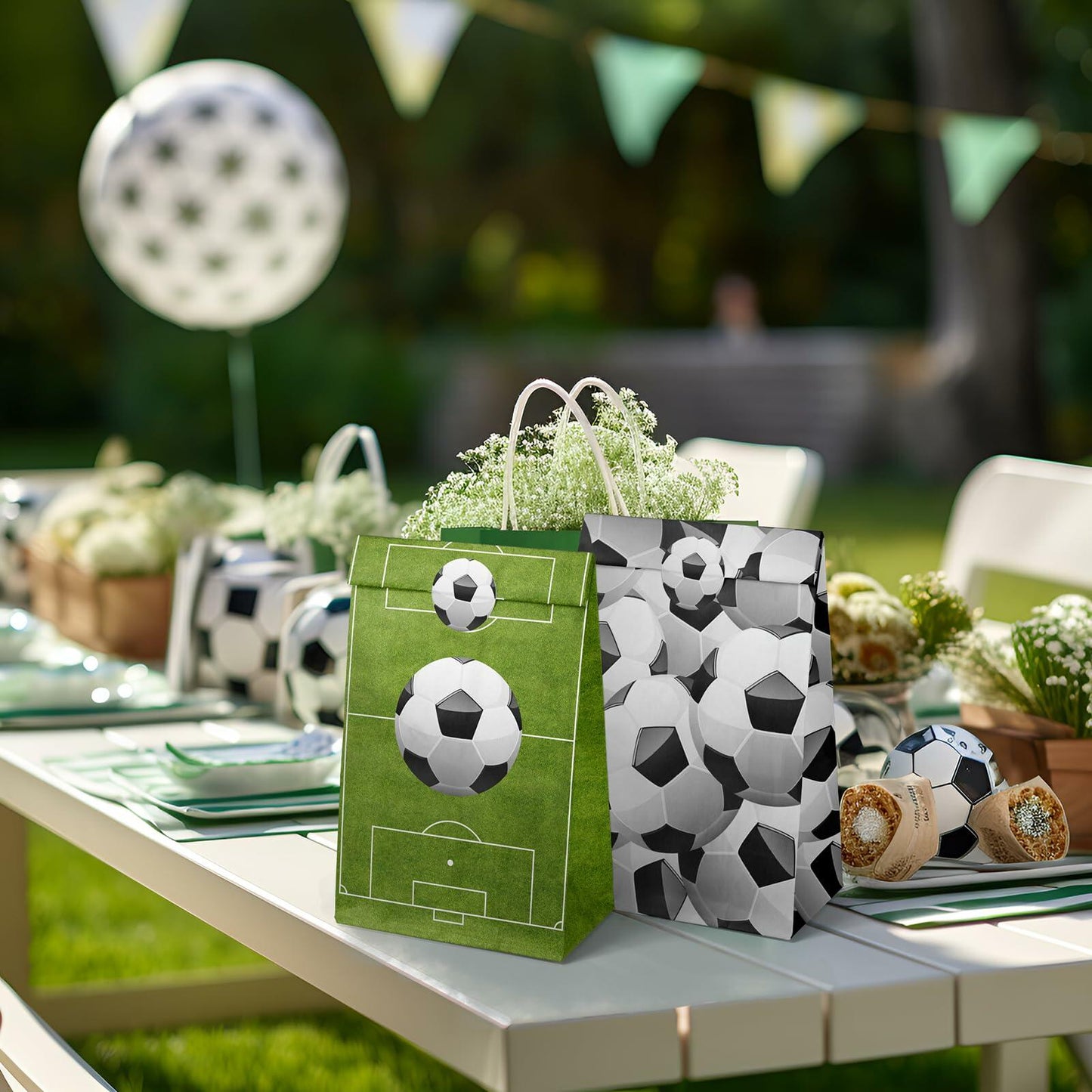 Outego Soccer Party Favor Bags with Stickers 24 Count Green Paper Soccer