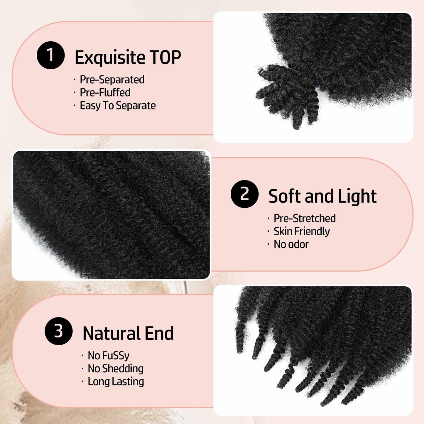 MCNJM Springy Afro Twist Marley Braiding Hair 16 Inch 8 Packs 1B#