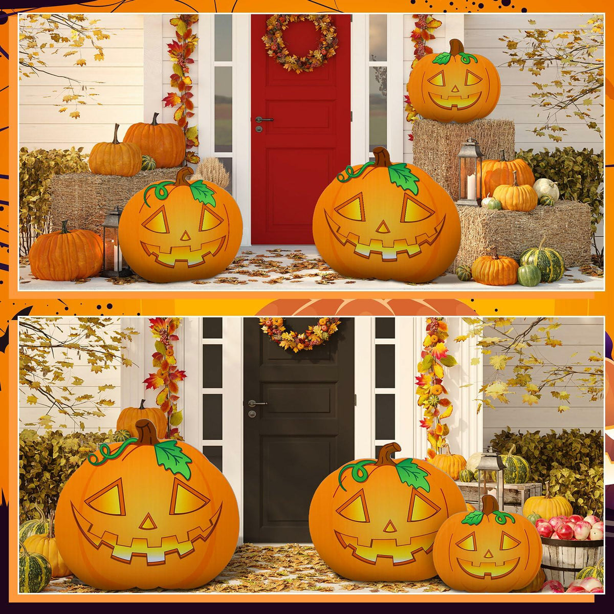 Leinuosen Halloween Jack-o-Lantern Cardboard Stand-Ups 19"-39" 3PCS Yellow
