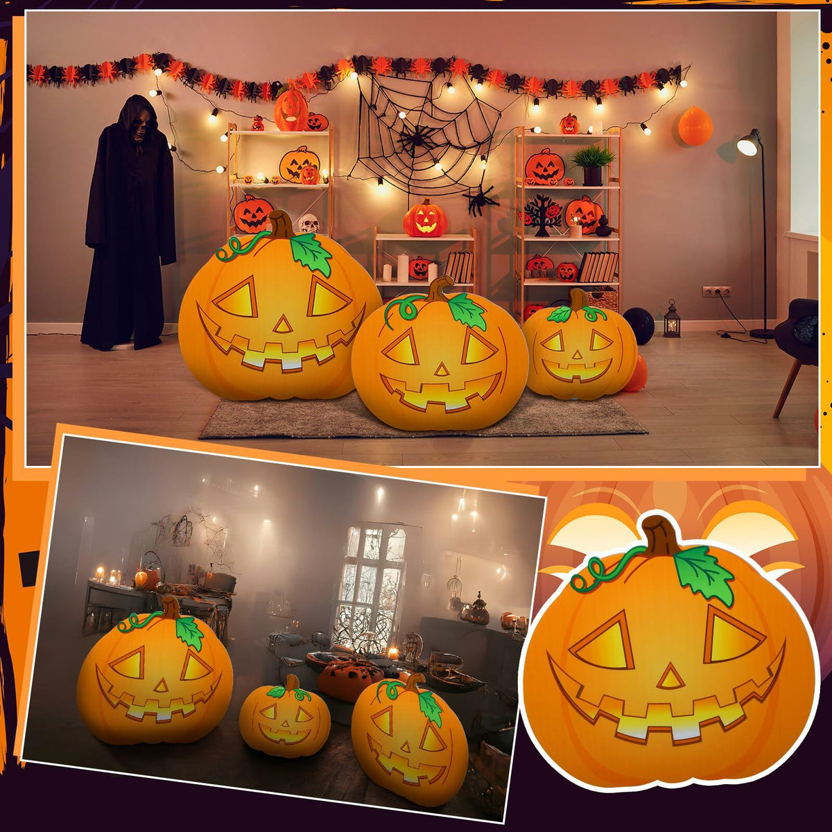 Leinuosen Halloween Jack-o-Lantern Cardboard Stand-Ups 19"-39" 3PCS Yellow