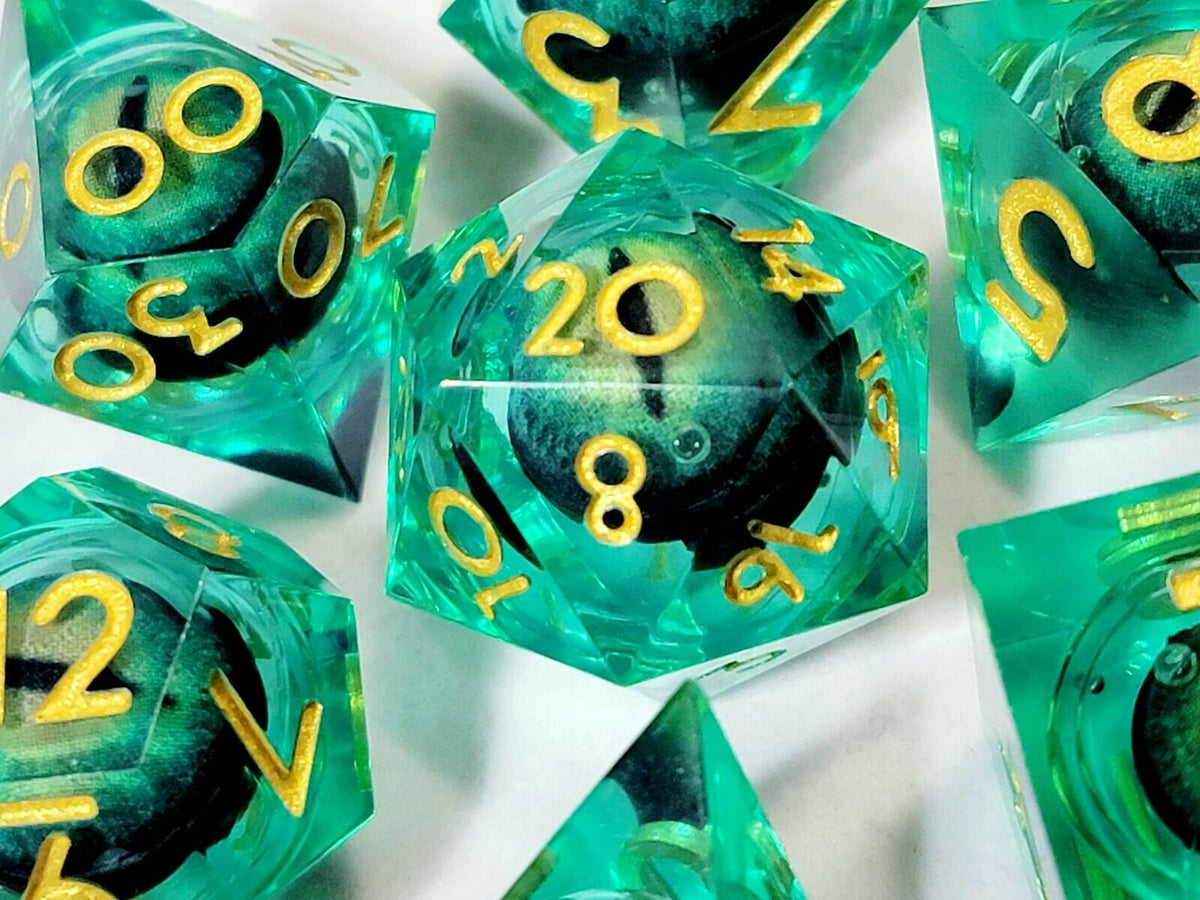 Maywin Dungeons & Dragons Liquid Core Dragon Eye Polyhedral Dice Set. Green