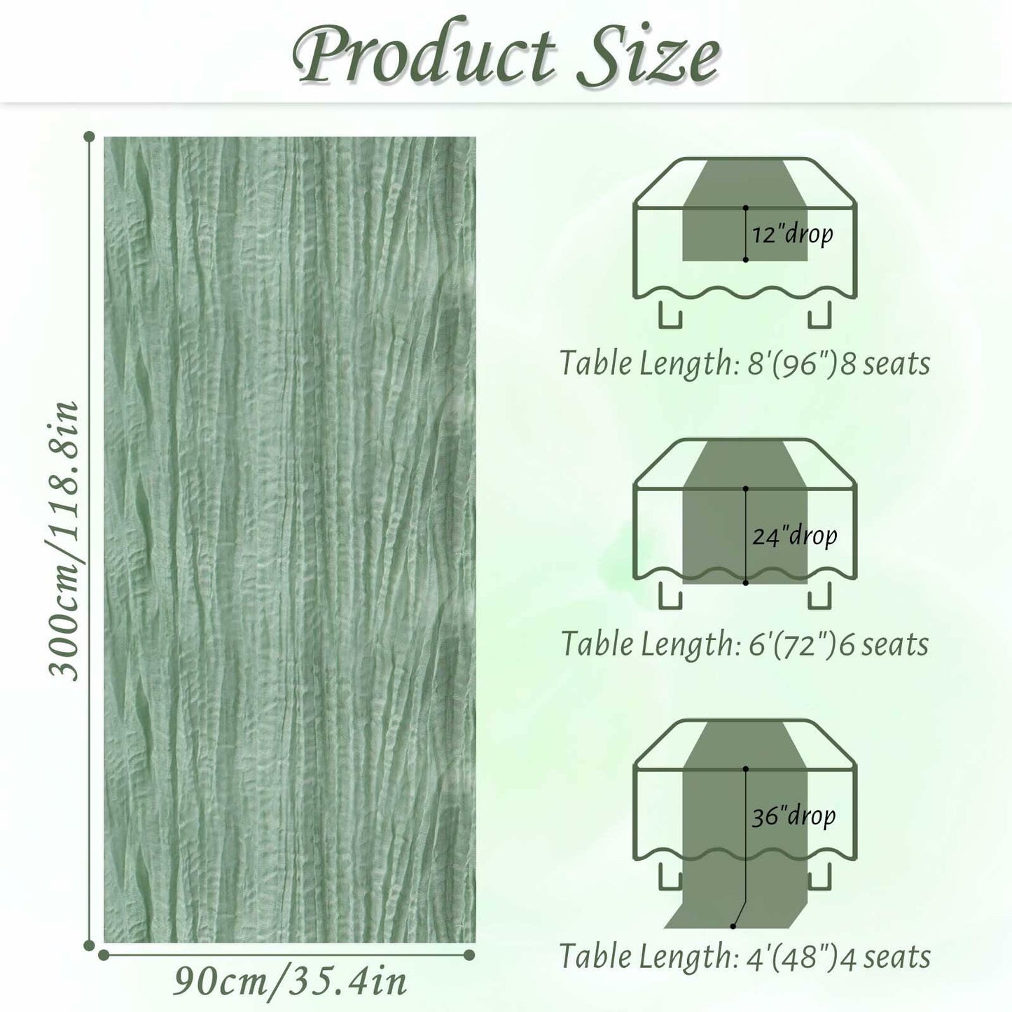 Fall Table Runner Cheesecloth 10FT Boho Rustic Gauze Sage Green 1 Pack