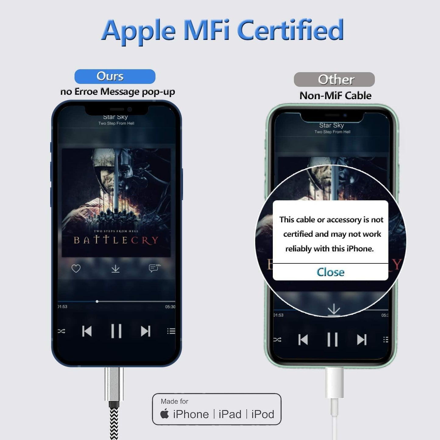 esbeecables Apple iPhone Lightning to 3.5mm Aux Cable Silver 3.3ft