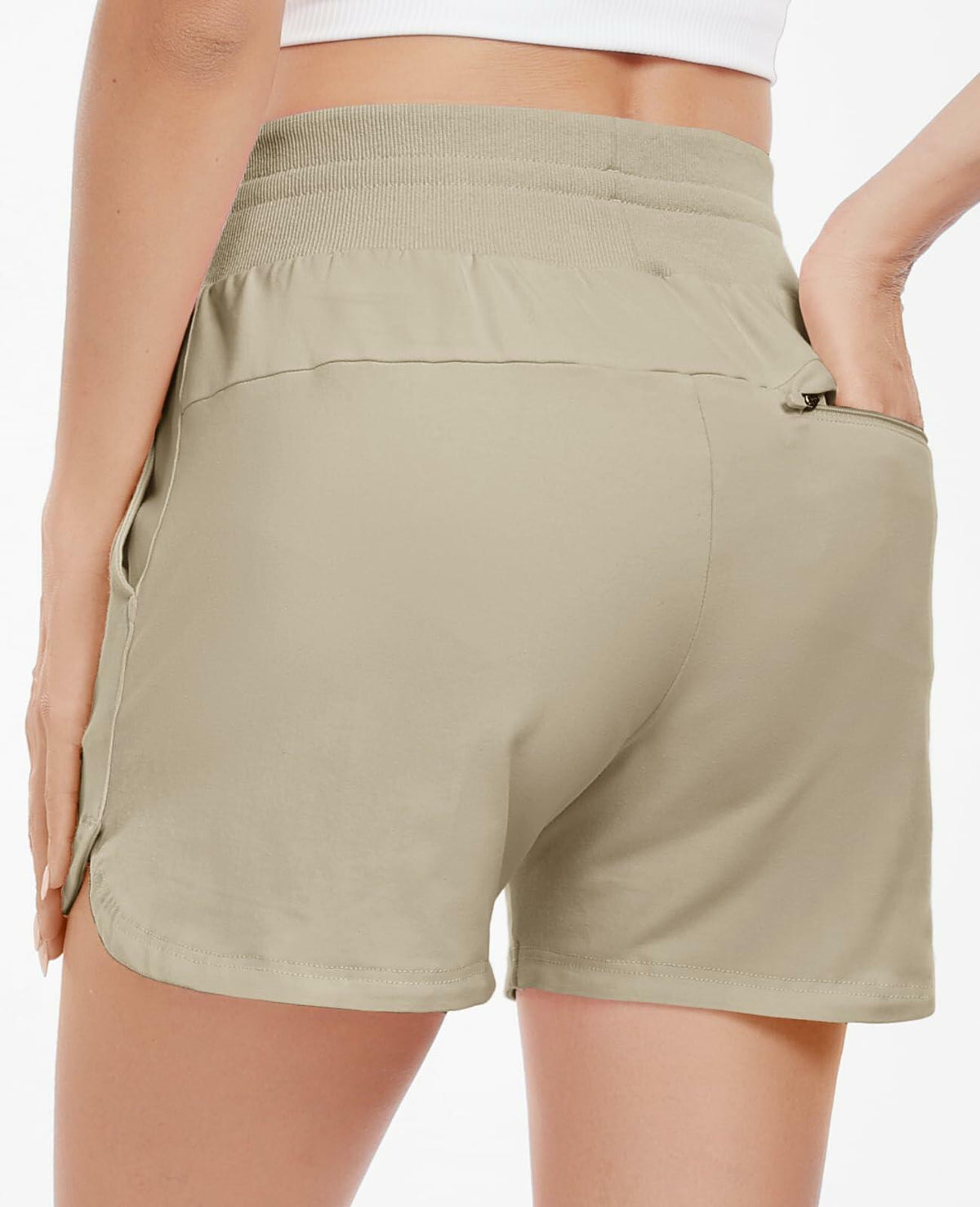 Haimont Women's Cotton Sweat Shorts 4" Khaki Loose Fit Pockets Size XL