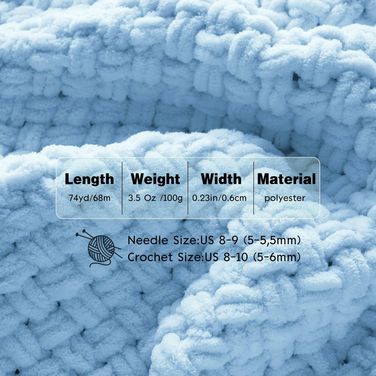 Chunky Chenille Yarn Light Green Soft Thick Crochet Knitting Yarn 74yd 3.5oz
