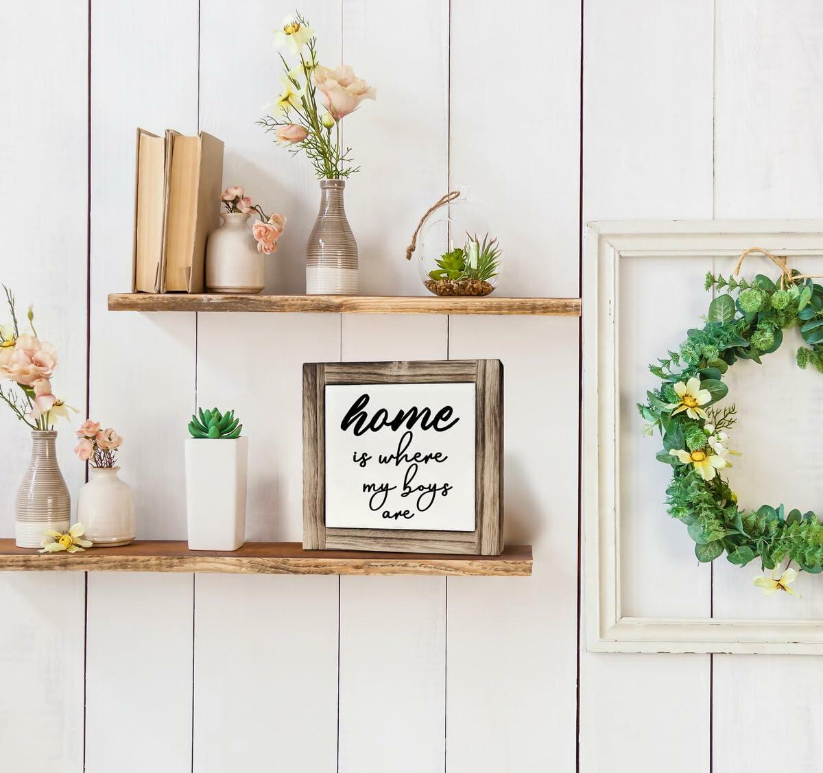 Rustic Wood Sign Inspirational Plaque 'Home Is Where My Boys Are'