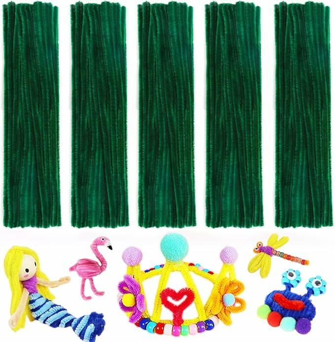 Green Glitter Pipe Cleaners Craft Supplies Arts & Crafts DIY 12in