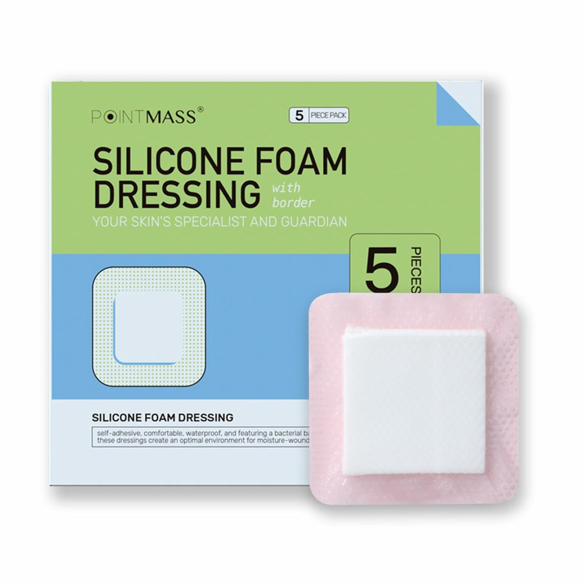 Pointmass 5 Pack 4"x4" Silicone Foam Dressing Waterproof Wound Care OPEN BOX