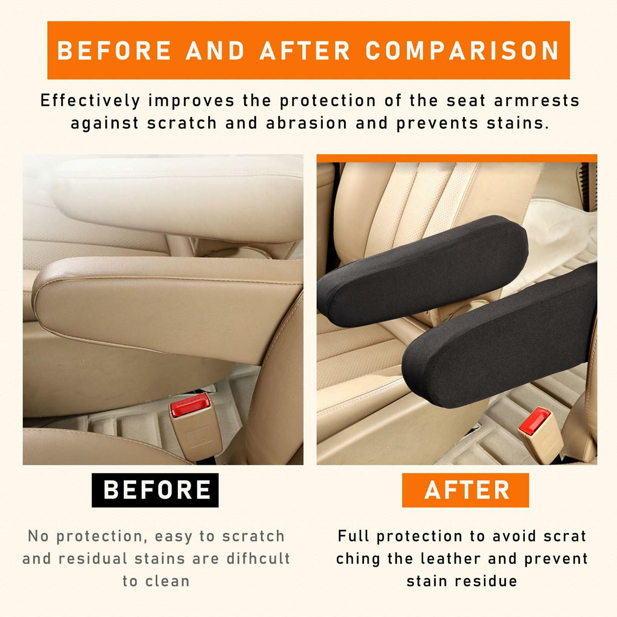 Kewucn 2PCS Car Front Seat Armrest Covers Elastic Fabric Universal Black