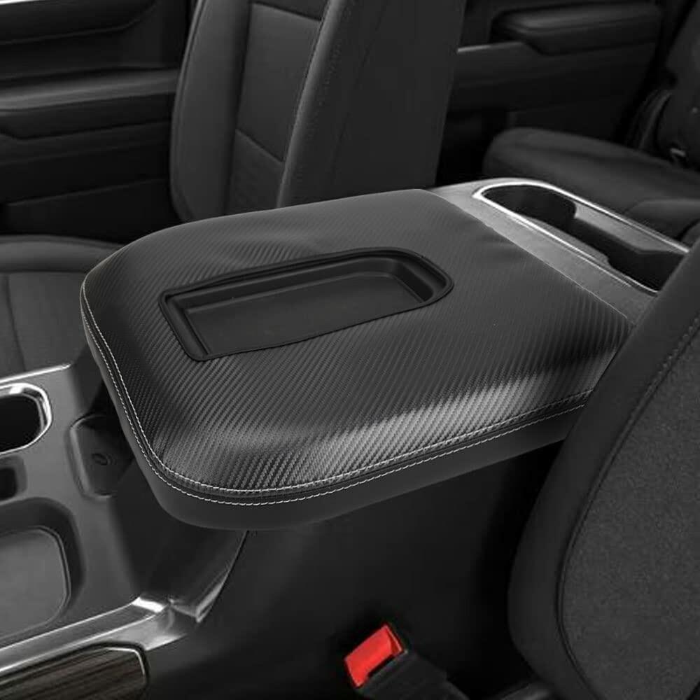 LEXLEY Center Console Armrest Pad Leather Cover Carbon Fiber Chevy GMC Trucks