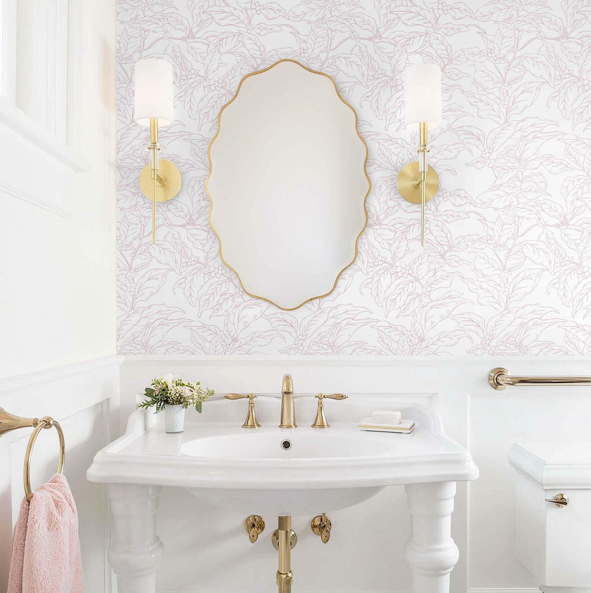 Heroad Boho Floral Peel & Stick Wallpaper Pink White 17.3x78.7in Vinyl