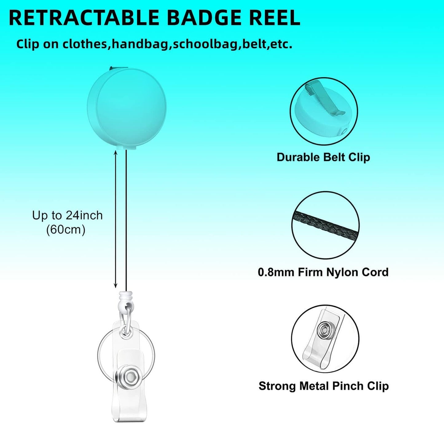 Retractable Badge Holder Carabiner ID Reel Keychain Gilt Marble Blue