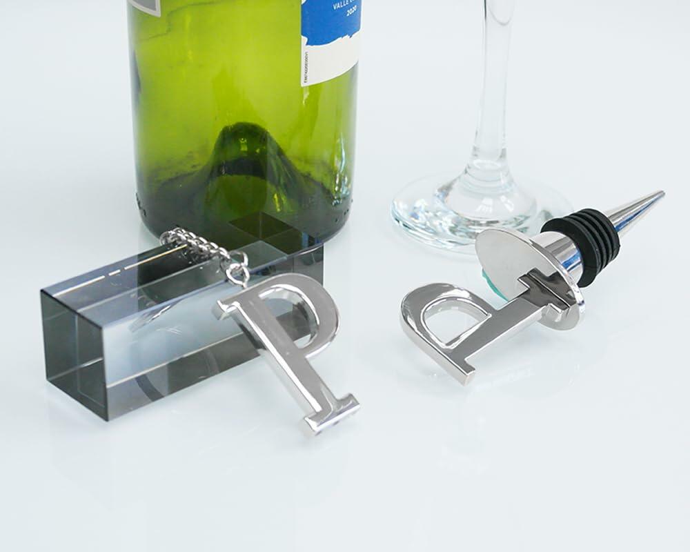 Lutong Letter Gift Set Key Ring Bottle Stopper Silver Set of 2