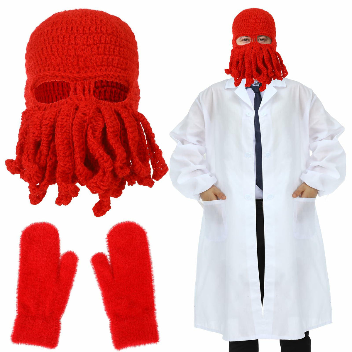 Newcotte Adult Lobster Doctor Costume Set Red White 3 Pcs