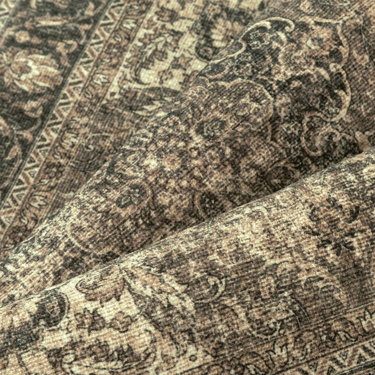 WondRg 2x3 Washable Non-Slip Low Pile Vintage Area Rug Beige
