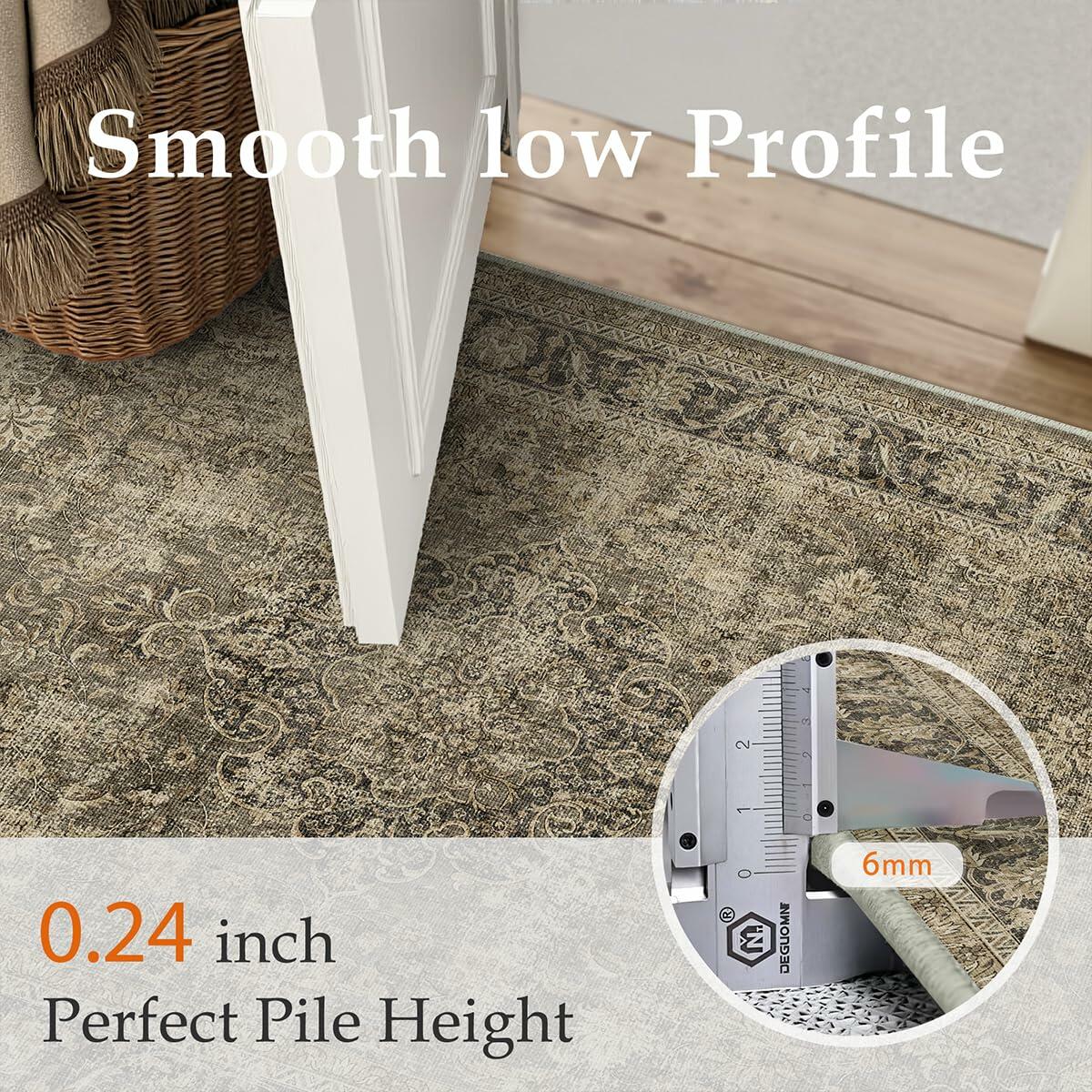 WondRg 2x3 Washable Non-Slip Low Pile Vintage Area Rug Beige