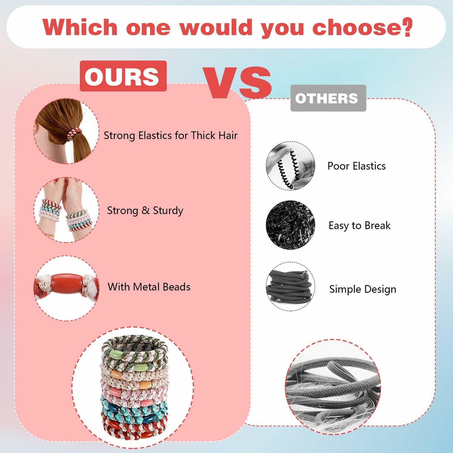 Beaded Ponytail Holder, Cute Hair Ties for Women, 10PCS Elasticity Ponytail