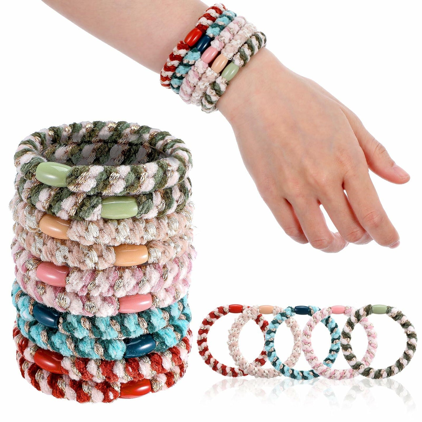 Beaded Ponytail Holder, Cute Hair Ties for Women, 10PCS Elasticity Ponytail