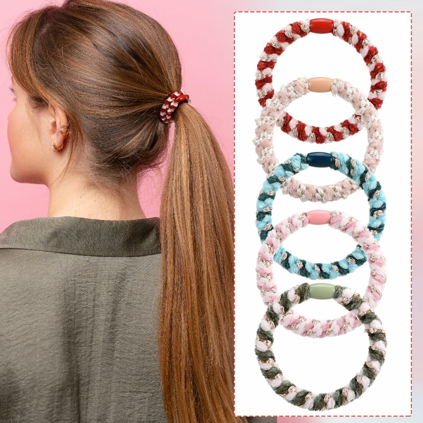 Beaded Ponytail Holder, Cute Hair Ties for Women, 10PCS Elasticity Ponytail