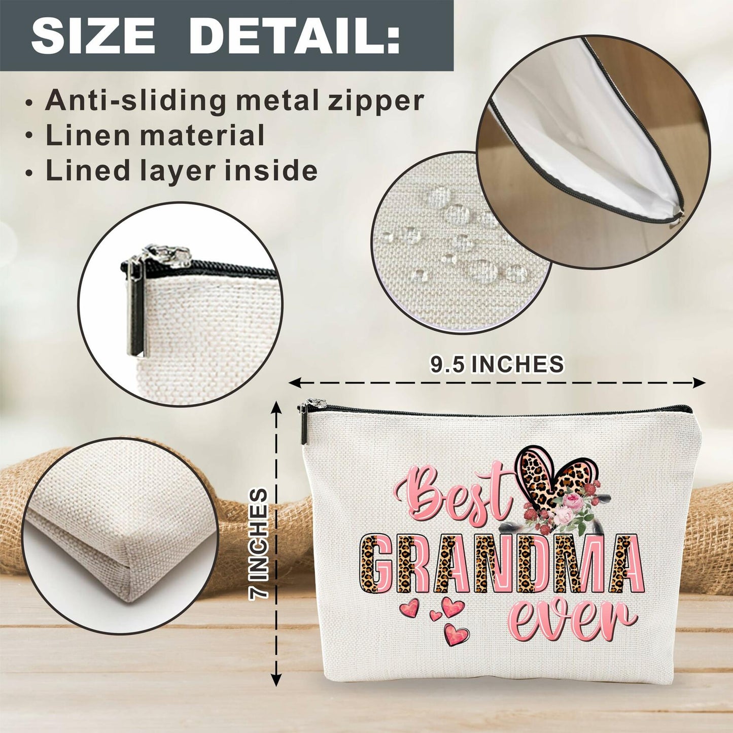 Nuckxy Best Grandma Ever Cosmetic Bag Pink Leopard Print