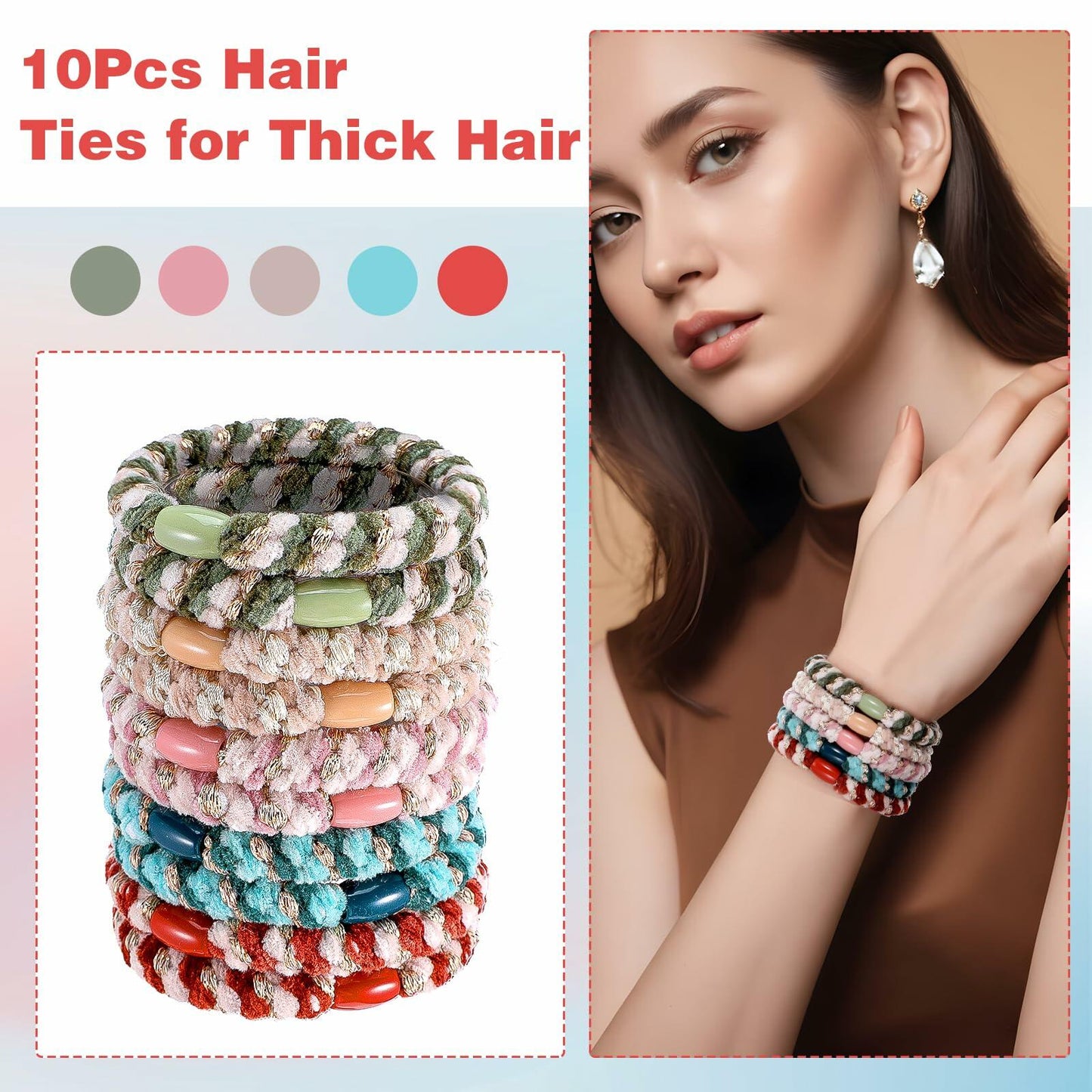 Beaded Ponytail Holder, Cute Hair Ties for Women, 10PCS Elasticity Ponytail